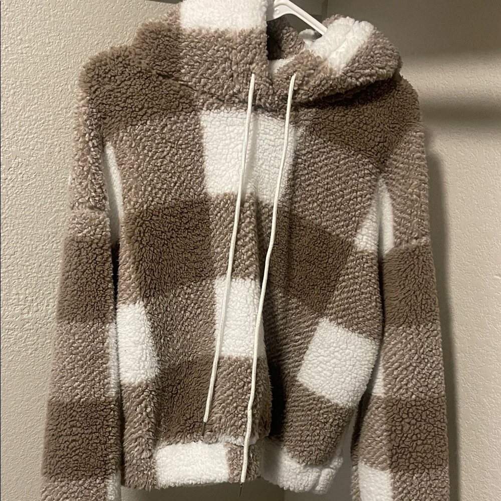 SHEIN Brown and White Checkered Sweater